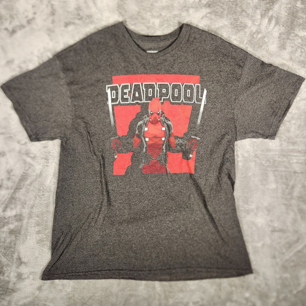 Marvel Deadpool T-Shirt Mens XL Grey Excellent Graphic Short Sleeve‎ Tee